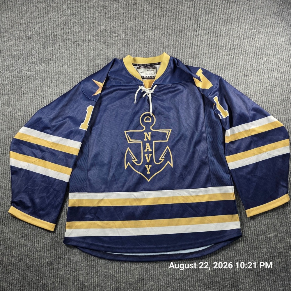 JOG Navy Midshipmen Hockey Jersey Elfadaly 11 Blue Gold AS-48 Mens Large